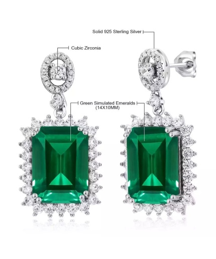 Lab Emerald Drop Earrings, 925 Sterling Silver, Emerald Drop Earrings, Emerald Silver Earrings, Luxury Earrings, Emerald Cut Stone Earrings | Save 33% - Rajasthan Living 3