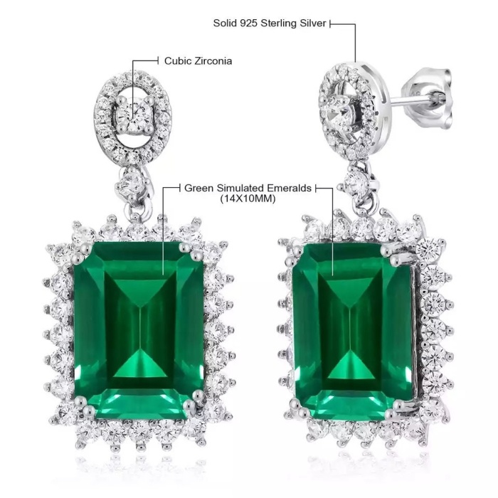 Lab Emerald Drop Earrings, 925 Sterling Silver, Emerald Drop Earrings, Emerald Silver Earrings, Luxury Earrings, Emerald Cut Stone Earrings | Save 33% - Rajasthan Living 6