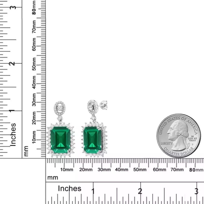 Lab Emerald Drop Earrings, 925 Sterling Silver, Emerald Drop Earrings, Emerald Silver Earrings, Luxury Earrings, Emerald Cut Stone Earrings | Save 33% - Rajasthan Living 8