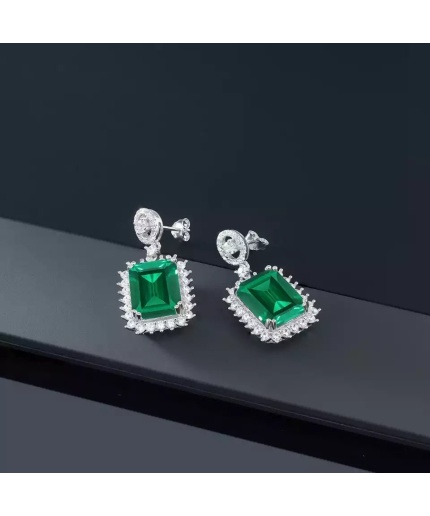 Lab Emerald Drop Earrings, 925 Sterling Silver, Emerald Drop Earrings, Emerald Silver Earrings, Luxury Earrings, Emerald Cut Stone Earrings | Save 33% - Rajasthan Living