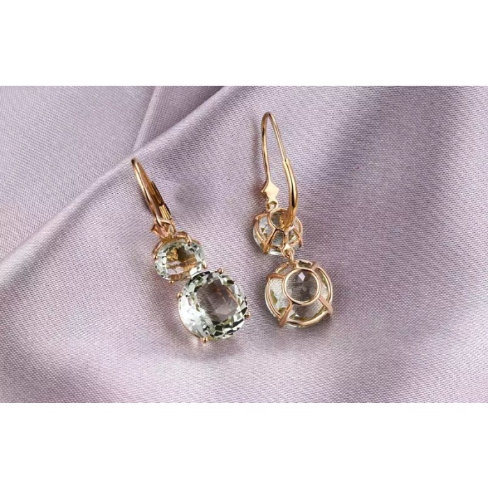 Natural Green Amethyst Drop Earrings, 14k Yellow Gold, Green Amethyst Drop Earrings, Luxury Earrings, Green Amethyst Round Earrings | Save 33% - Rajasthan Living 9