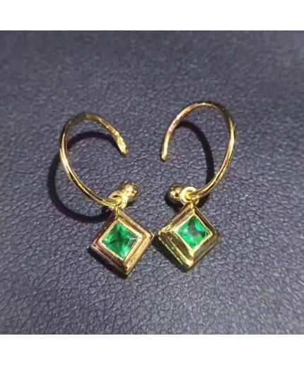 Natural Emerald Drop Earrings, 18k Yellow Gold, Emerald Drop Earrings, Emerald Silver Earrings, Luxury Earrings, Princess Cut Stone Earrings | Save 33% - Rajasthan Living