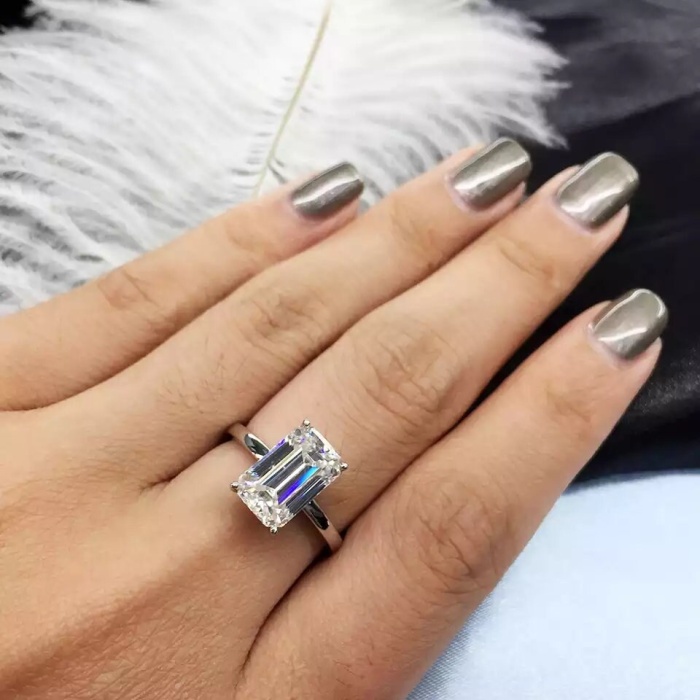 Moissanite Ring, 10k White Gold, 3ct Moissanite Ring, Engagement Ring, Wedding Ring, Luxury Ring, Ring/Band, Emerald Cut Ring | Save 33% - Rajasthan Living 7