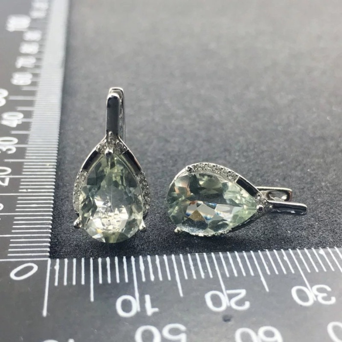 Natural Green Amethyst Drop Earrings, 925 Sterling Silver, Green Amethyst Earrings, Luxury Earrings, Green Amethyst Pear Earrings | Save 33% - Rajasthan Living 9