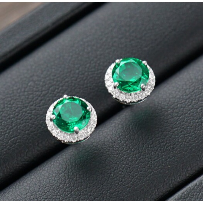 Emerald Stud Earrings, 925 Sterling Silver, Emerald Stud, Emerald Silver Earrings, Luxury Earrings, Round Cut Stone Earrings | Save 33% - Rajasthan Living 8