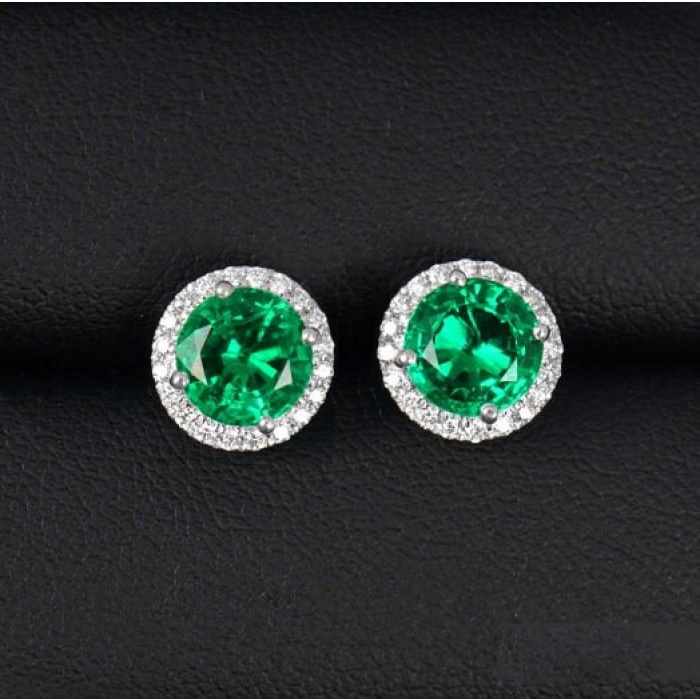 Emerald Stud Earrings, 925 Sterling Silver, Emerald Stud, Emerald Silver Earrings, Luxury Earrings, Round Cut Stone Earrings | Save 33% - Rajasthan Living 7