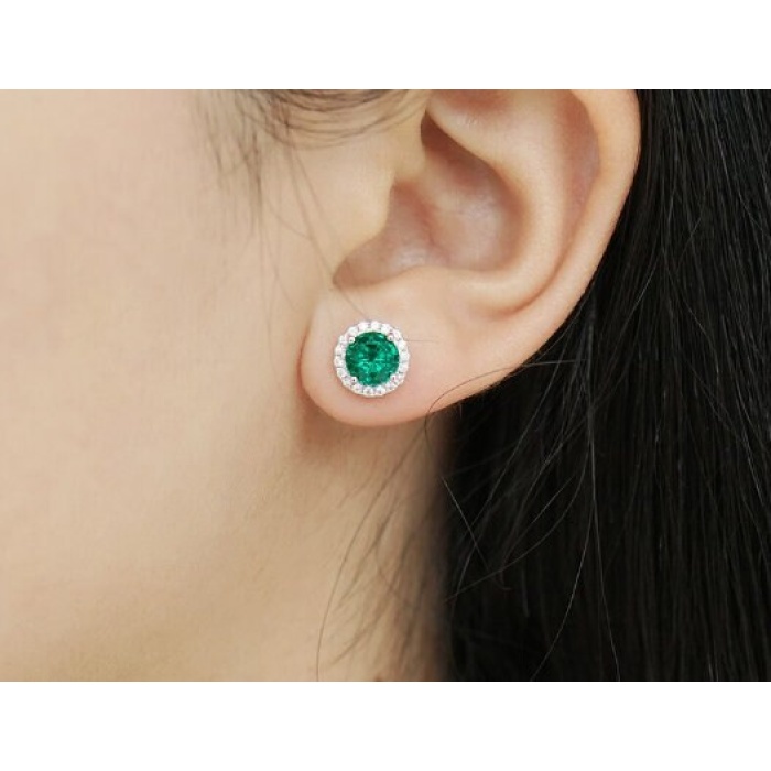 Emerald Stud Earrings, 925 Sterling Silver, Emerald Stud, Emerald Silver Earrings, Luxury Earrings, Round Cut Stone Earrings | Save 33% - Rajasthan Living 6