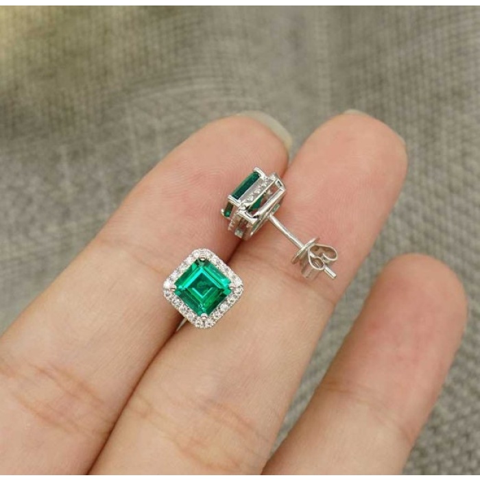 Lab Emerald Drop Earrings, 925 Sterling Silver, Emerald Drop Earrings, Emerald Silver Earrings, Luxury Earrings, Princess Cut Stone Earrings | Save 33% - Rajasthan Living 8