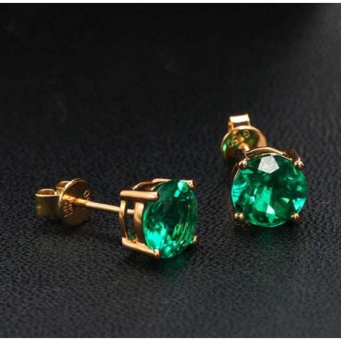 Emerald Stud Earrings, 925 Sterling Silver, Emerald Stud, Emerald Silver Earrings, Luxury Earrings, Round Cut Stone Earrings | Save 33% - Rajasthan Living 8