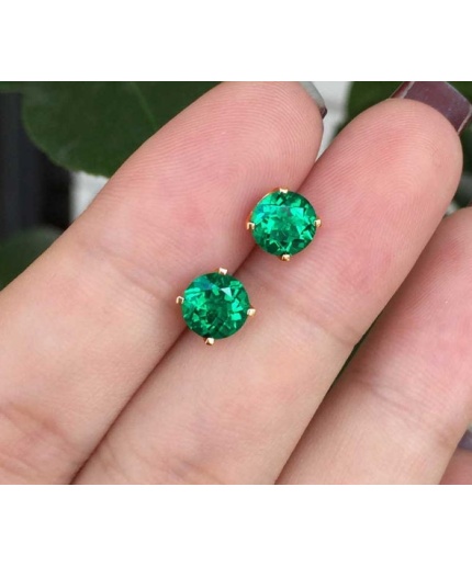 Emerald Stud Earrings, 925 Sterling Silver, Emerald Stud, Emerald Silver Earrings, Luxury Earrings, Round Cut Stone Earrings | Save 33% - Rajasthan Living