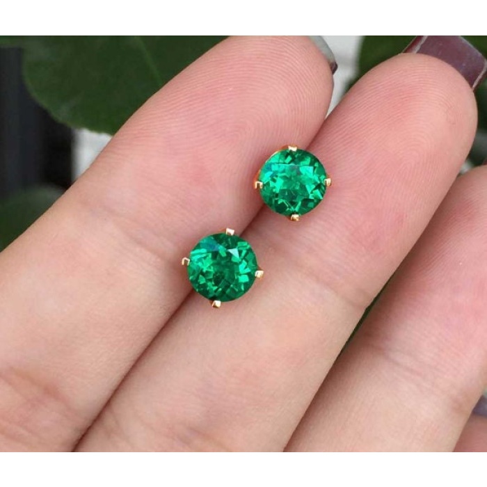 Emerald Stud Earrings, 925 Sterling Silver, Emerald Stud, Emerald Silver Earrings, Luxury Earrings, Round Cut Stone Earrings | Save 33% - Rajasthan Living 5