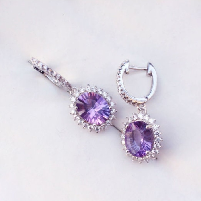 Natural Amethyst Drop Earrings, 925 Sterling SIlver Drop Earrings, Amethyst Earrings, Gold Earrings, Luxury Earrings, Cushion Cut Earrings | Save 33% - Rajasthan Living 6