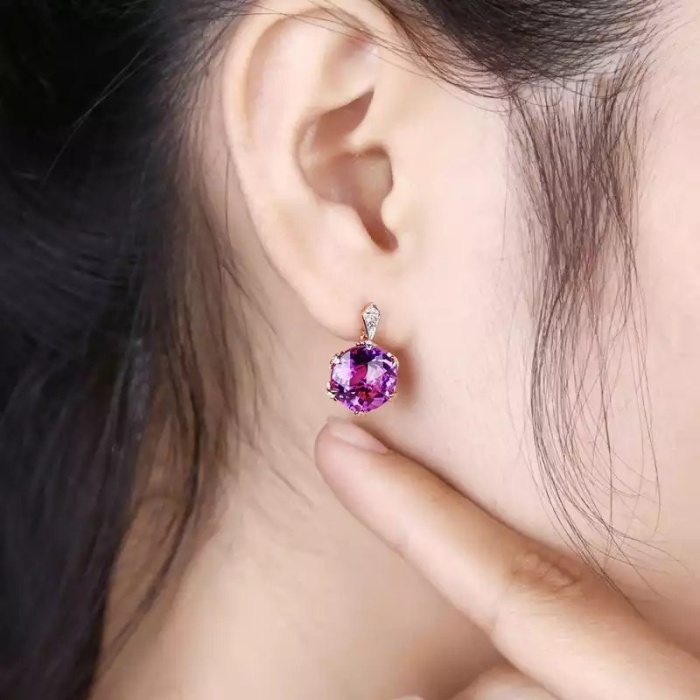 Natural Amethyst Drop Earrings, 14k Rose Gold Engagement Earrings, Wedding Earrings, Luxury Earrings, Round Checker Cut Stone Earrings | Save 33% - Rajasthan Living 7