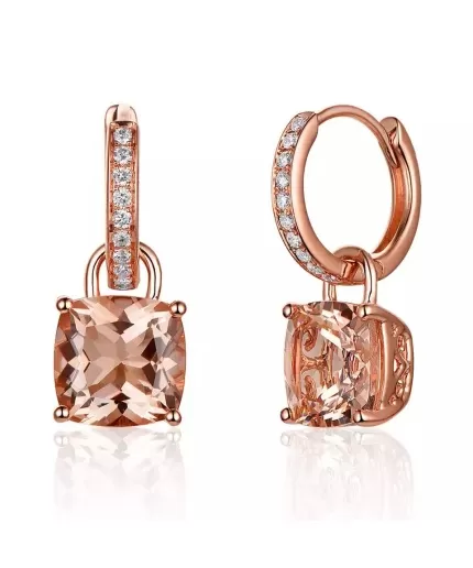 Morganite Drop Earrings, 14k Rose Gold, Morganite Drop Earrings, Morganite Earrings, Earrings, Luxury Earrings, Morganite Cushion Earrings | Save 33% - Rajasthan Living