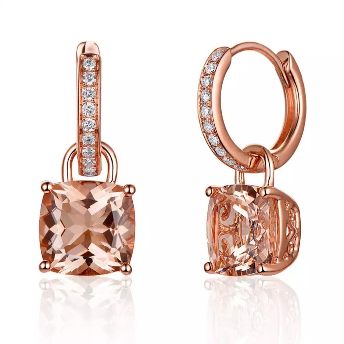 Morganite Drop Earrings, 14k Rose Gold, Morganite Drop Earrings, Morganite Earrings, Earrings, Luxury Earrings, Morganite Cushion Earrings | Save 33% - Rajasthan Living 5