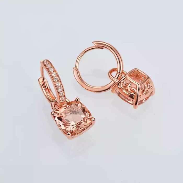 Morganite Drop Earrings, 14k Rose Gold, Morganite Drop Earrings, Morganite Earrings, Earrings, Luxury Earrings, Morganite Cushion Earrings | Save 33% - Rajasthan Living 9