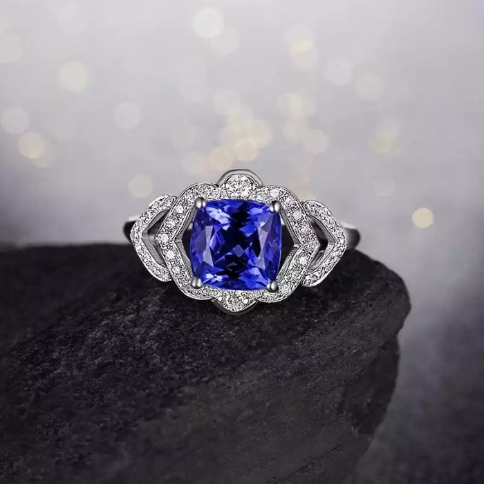 Natural Tanzanite Ring, 14k Solid White Gold Engagement Ring, Wedding Ring, Tanzanite Ring, luxury Ring, soliture Ring, Cushion cut Ring | Save 33% - Rajasthan Living 7