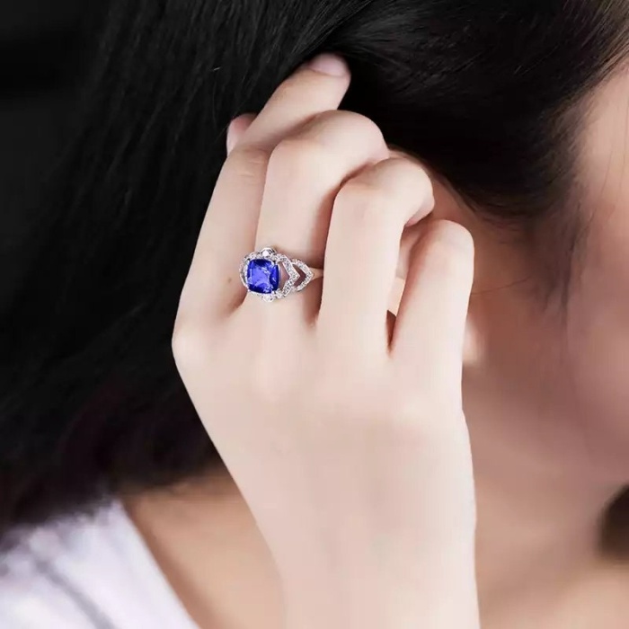 Natural Tanzanite Ring, 14k Solid White Gold Engagement Ring, Wedding Ring, Tanzanite Ring, luxury Ring, soliture Ring, Cushion cut Ring | Save 33% - Rajasthan Living 6