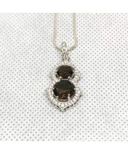 Natural Smoky Quartz Pendant, Engagement Pendent, Smoky Quartz Pendent, Woman Pendant, Pendant Necklace, Luxury Pendent, Round Stone Pendent | Save 33% - Rajasthan Living