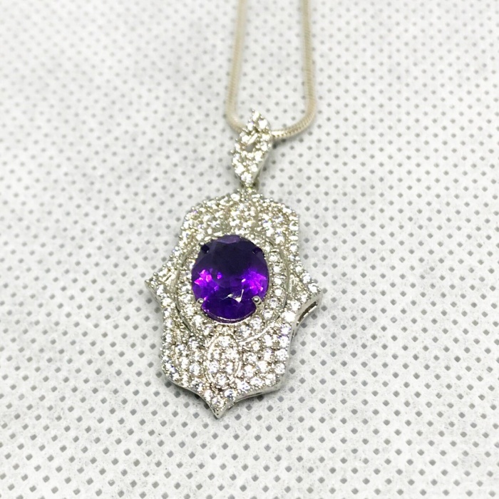 Amethyst Pendant, Engagement Pendent, Silver Amethyst Pendent, Woman Pendant, Pendant Necklace, Luxury Pendent, Oval Cut Stone Pendent | Save 33% - Rajasthan Living 8