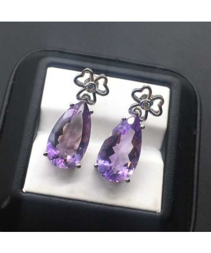 Natural Amethyst Drop Earrings, 925 Sterling SIlver Drop Earrings, Amethyst Earrings, Gold Earrings, Luxury Earrings, Pear Cut Earrings | Save 33% - Rajasthan Living