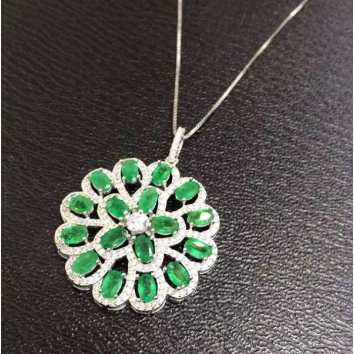 Natural Emerald Pendant, Engagement Pendent, Emerald Silver Pendent, Woman Pendant, Pendant Necklace, Luxury Pendent, Oval Cut Stone Pendent | Save 33% - Rajasthan Living 7