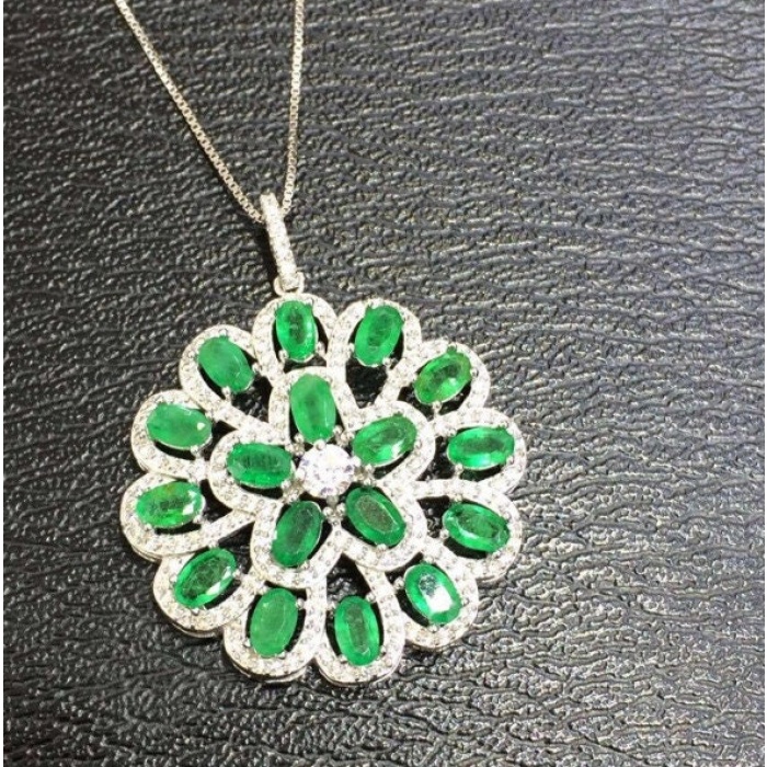 Natural Emerald Pendant, Engagement Pendent, Emerald Silver Pendent, Woman Pendant, Pendant Necklace, Luxury Pendent, Oval Cut Stone Pendent | Save 33% - Rajasthan Living 8