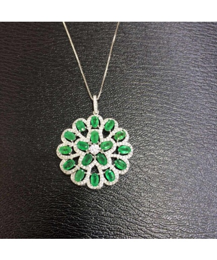 Natural Emerald Pendant, Engagement Pendent, Emerald Silver Pendent, Woman Pendant, Pendant Necklace, Luxury Pendent, Oval Cut Stone Pendent | Save 33% - Rajasthan Living