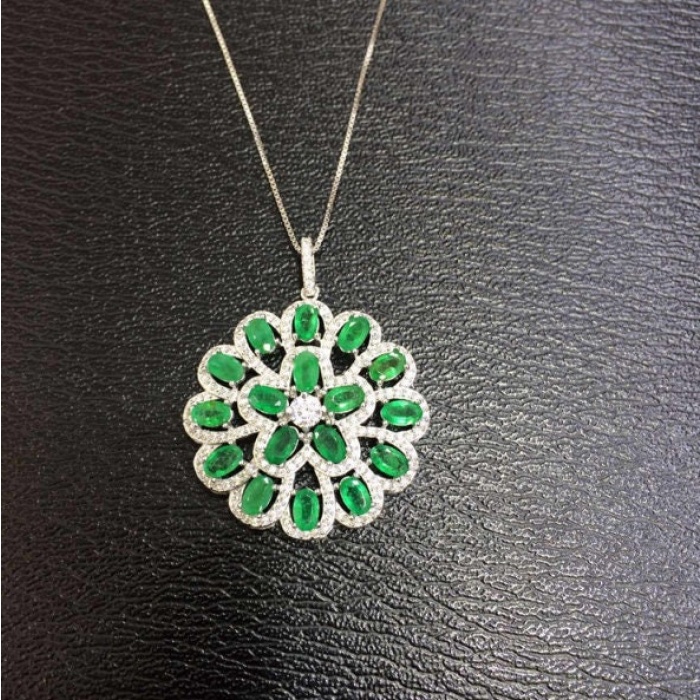 Natural Emerald Pendant, Engagement Pendent, Emerald Silver Pendent, Woman Pendant, Pendant Necklace, Luxury Pendent, Oval Cut Stone Pendent | Save 33% - Rajasthan Living 5