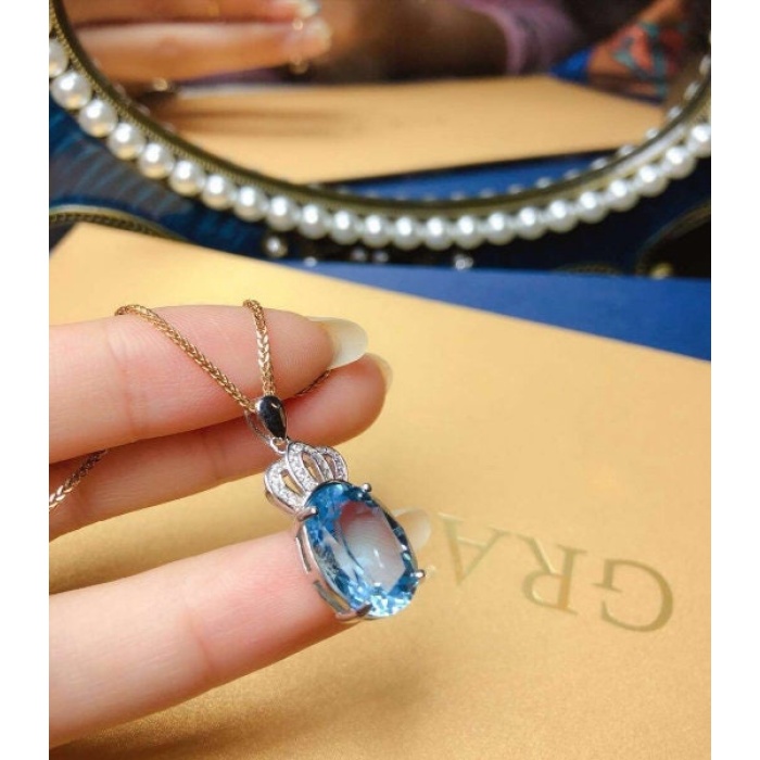 Natural Blue Topaz Pendant, Engagement Blue Topaz Silver Pendent, Woman Pendant, Pendant Necklace, Luxury Pendent, Oval Cut Stone Pendent | Save 33% - Rajasthan Living 9