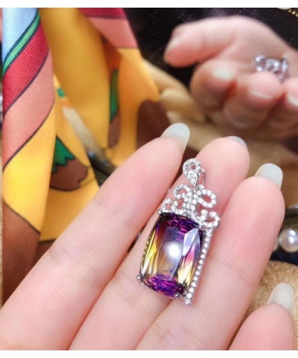 Ametrine Pendant, Engagement Pendent, Silver Ametrine Pendent, Woman Pendant, Pendant Necklace, Luxury Pendent, Emerald Cut Stone Pendent | Save 33% - Rajasthan Living 3