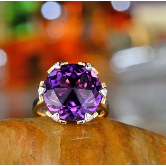 Natural Amethyst Ring, 14k Yellow Gold, Amethyst Engagement Ring, Amethyst Ring, Wedding Ring, Luxury Ring, Ring/Band, Round Cut Ring | Save 33% - Rajasthan Living 8