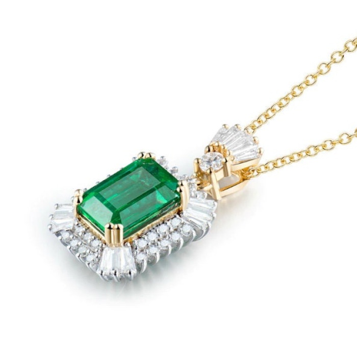 Natural Emerald Pendant, 18Kt Multi-tone Gold, Emerald Gold Pendent, Woman Pendant, Pendant Necklace, Luxury Pendent, Emerald Cut Pendent | Save 33% - Rajasthan Living 8