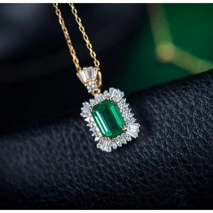 Natural Emerald Pendant, 18Kt Multi-tone Gold, Emerald Gold Pendent, Woman Pendant, Pendant Necklace, Luxury Pendent, Emerald Cut Pendent | Save 33% - Rajasthan Living 9