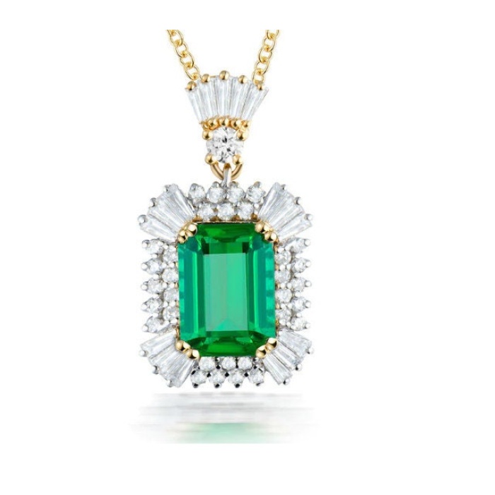 Natural Emerald Pendant, 18Kt Multi-tone Gold, Emerald Gold Pendent, Woman Pendant, Pendant Necklace, Luxury Pendent, Emerald Cut Pendent | Save 33% - Rajasthan Living 5