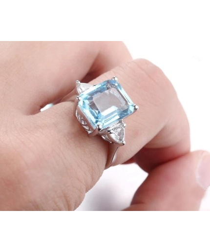 Natural Blue Topaz Ring, 925 Sterling Sliver, Topaz Engagement Ring, Topaz Ring, Wedding Ring, luxury Ring, soliture Ring, Radiant cut Ring | Save 33% - Rajasthan Living 3