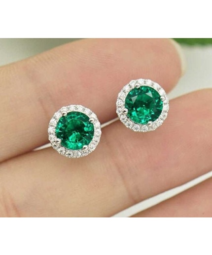 Emerald Stud Earrings, 925 Sterling Silver, Emerald Stud, Emerald Silver Earrings, Luxury Earrings, Round Cut Stone Earrings | Save 33% - Rajasthan Living