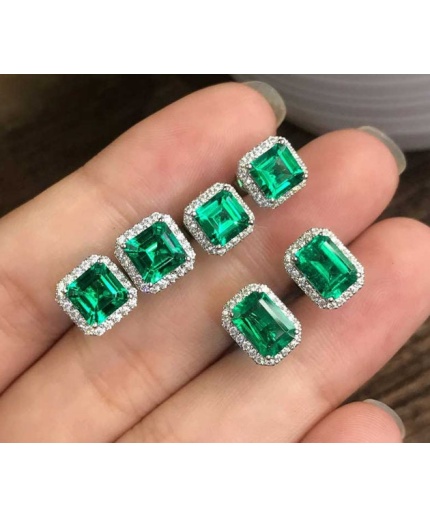 Lab Emerald Drop Earrings, 925 Sterling Silver, Emerald Drop Earrings, Emerald Silver Earrings, Luxury Earrings, Princess Cut Stone Earrings | Save 33% - Rajasthan Living