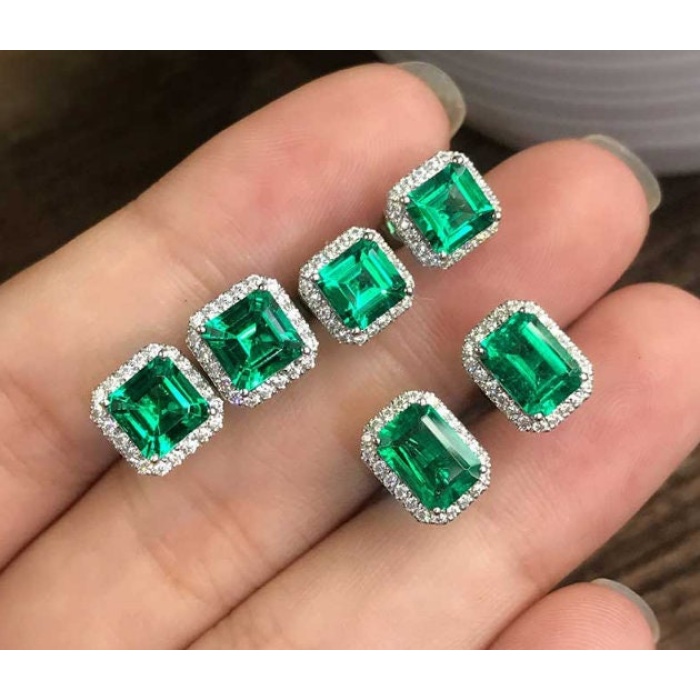 Lab Emerald Drop Earrings, 925 Sterling Silver, Emerald Drop Earrings, Emerald Silver Earrings, Luxury Earrings, Princess Cut Stone Earrings | Save 33% - Rajasthan Living 5