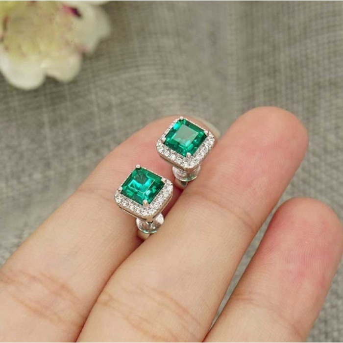 Lab Emerald Drop Earrings, 925 Sterling Silver, Emerald Drop Earrings, Emerald Silver Earrings, Luxury Earrings, Princess Cut Stone Earrings | Save 33% - Rajasthan Living 7