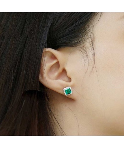 Lab Emerald Drop Earrings, 925 Sterling Silver, Emerald Drop Earrings, Emerald Silver Earrings, Luxury Earrings, Princess Cut Stone Earrings | Save 33% - Rajasthan Living 3