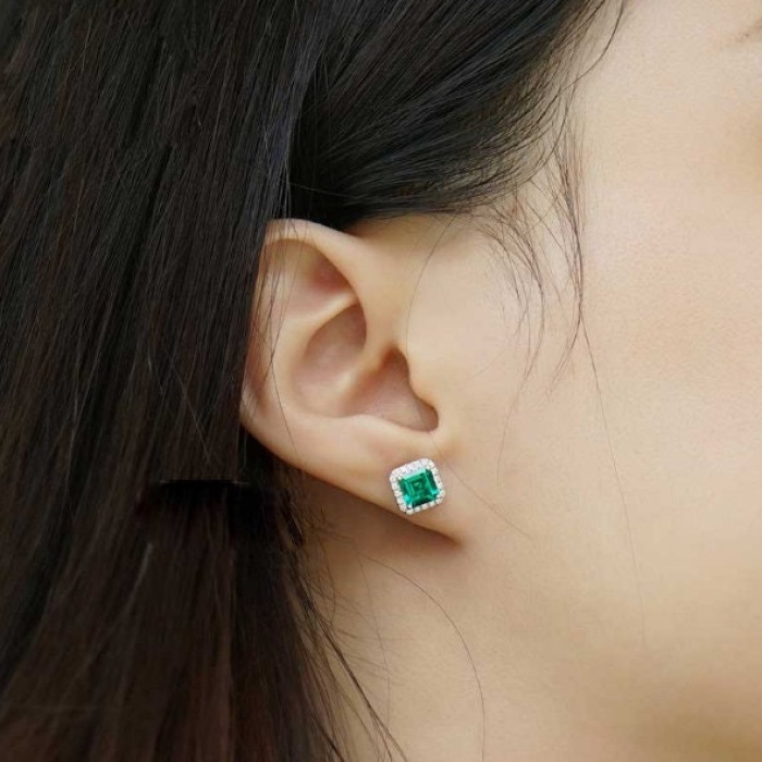 Lab Emerald Drop Earrings, 925 Sterling Silver, Emerald Drop Earrings, Emerald Silver Earrings, Luxury Earrings, Princess Cut Stone Earrings | Save 33% - Rajasthan Living 6