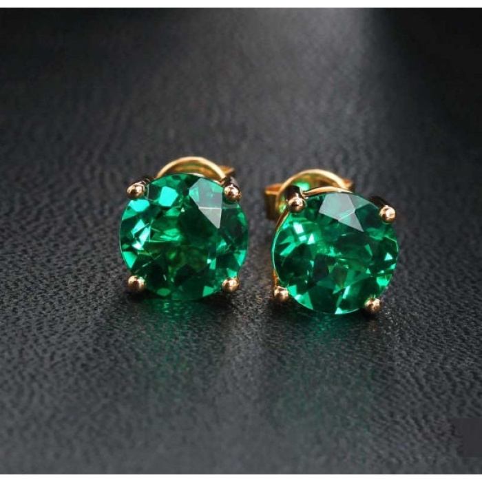 Emerald Stud Earrings, 925 Sterling Silver, Emerald Stud, Emerald Silver Earrings, Luxury Earrings, Round Cut Stone Earrings | Save 33% - Rajasthan Living 7