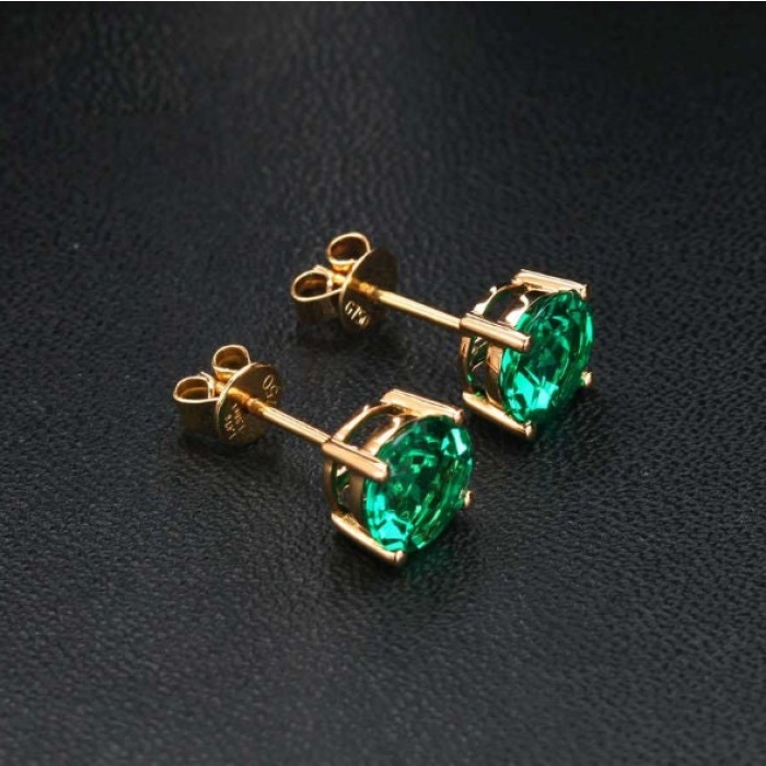 Emerald Stud Earrings, 925 Sterling Silver, Emerald Stud, Emerald Silver Earrings, Luxury Earrings, Round Cut Stone Earrings | Save 33% - Rajasthan Living 9