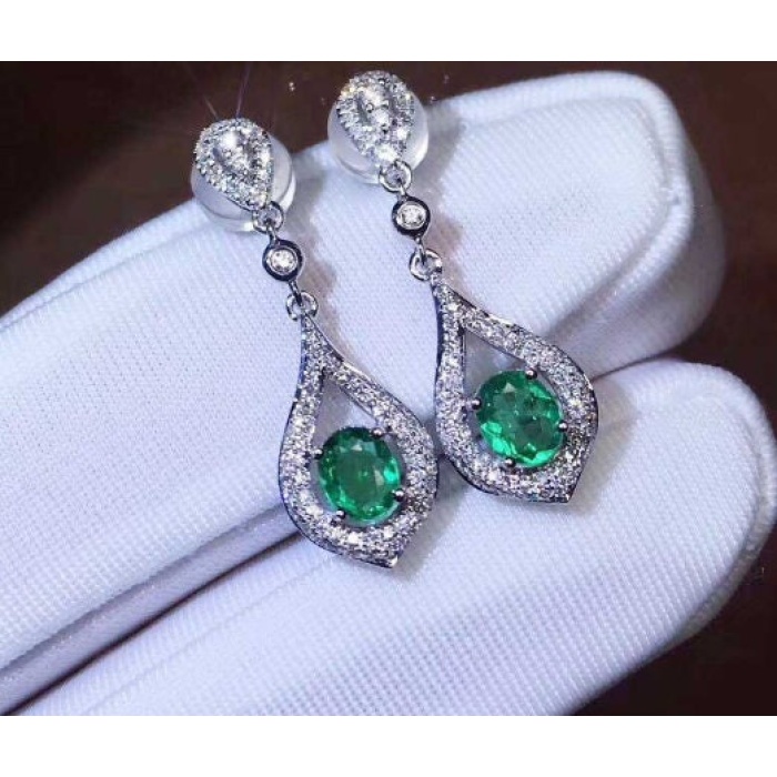 Natural Emerald Drop Earrings, 925 Sterling Silver, Emerald Drop Earrings, Emerald Silver Earrings, Luxury Earrings, Ovel Cut Stone Earrings | Save 33% - Rajasthan Living 5