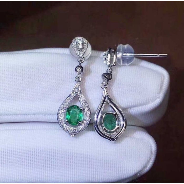 Natural Emerald Drop Earrings, 925 Sterling Silver, Emerald Drop Earrings, Emerald Silver Earrings, Luxury Earrings, Ovel Cut Stone Earrings | Save 33% - Rajasthan Living 9
