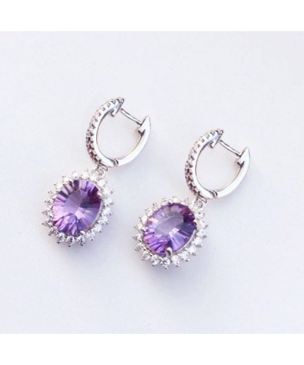 Natural Amethyst Drop Earrings, 925 Sterling SIlver Drop Earrings, Amethyst Earrings, Gold Earrings, Luxury Earrings, Cushion Cut Earrings | Save 33% - Rajasthan Living