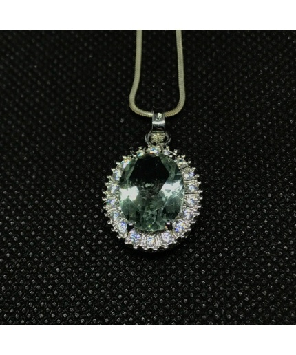 Green Amethyst Pendant, Engagement Pendent, Silver Green Amethyst Pendent, Woman Pendant Necklace, Luxury Pendent, Oval Stone Pendent | Save 33% - Rajasthan Living