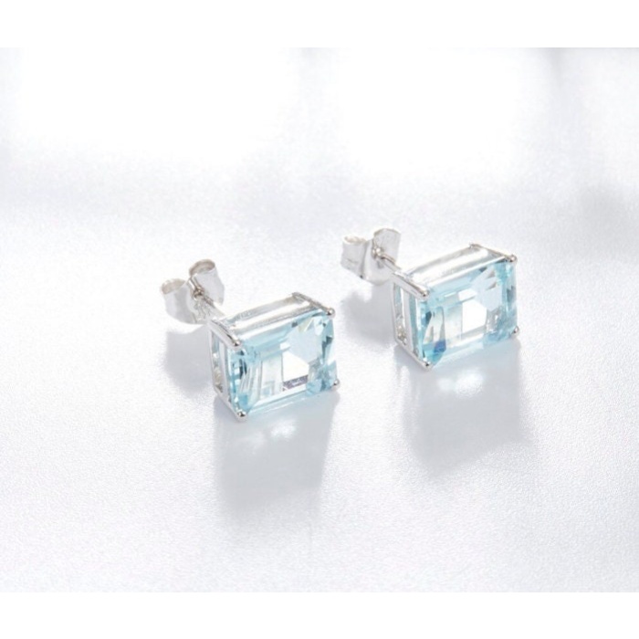 Natural Aquamarine Studs Earrings, 14k White Gold, Aquamarine Earrings, Aquamarine Silver Earrings, Luxury Earrings, Emerald Cut Earrings | Save 33% - Rajasthan Living 8