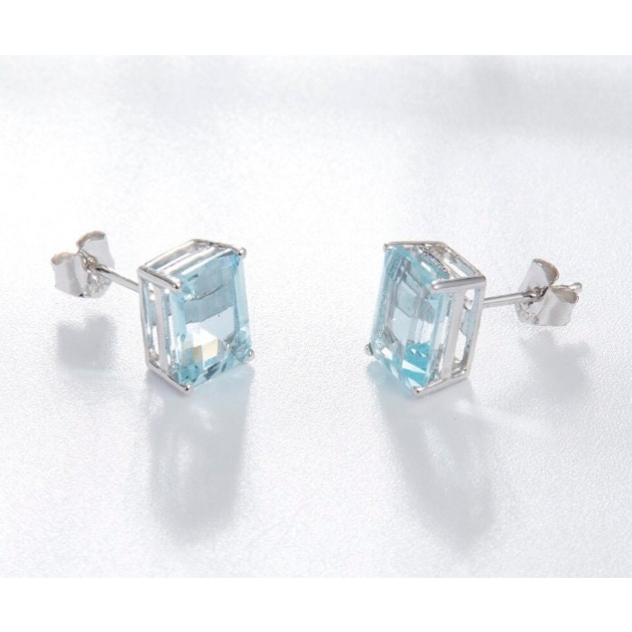 Natural Aquamarine Studs Earrings, 14k White Gold, Aquamarine Earrings, Aquamarine Silver Earrings, Luxury Earrings, Emerald Cut Earrings | Save 33% - Rajasthan Living 9